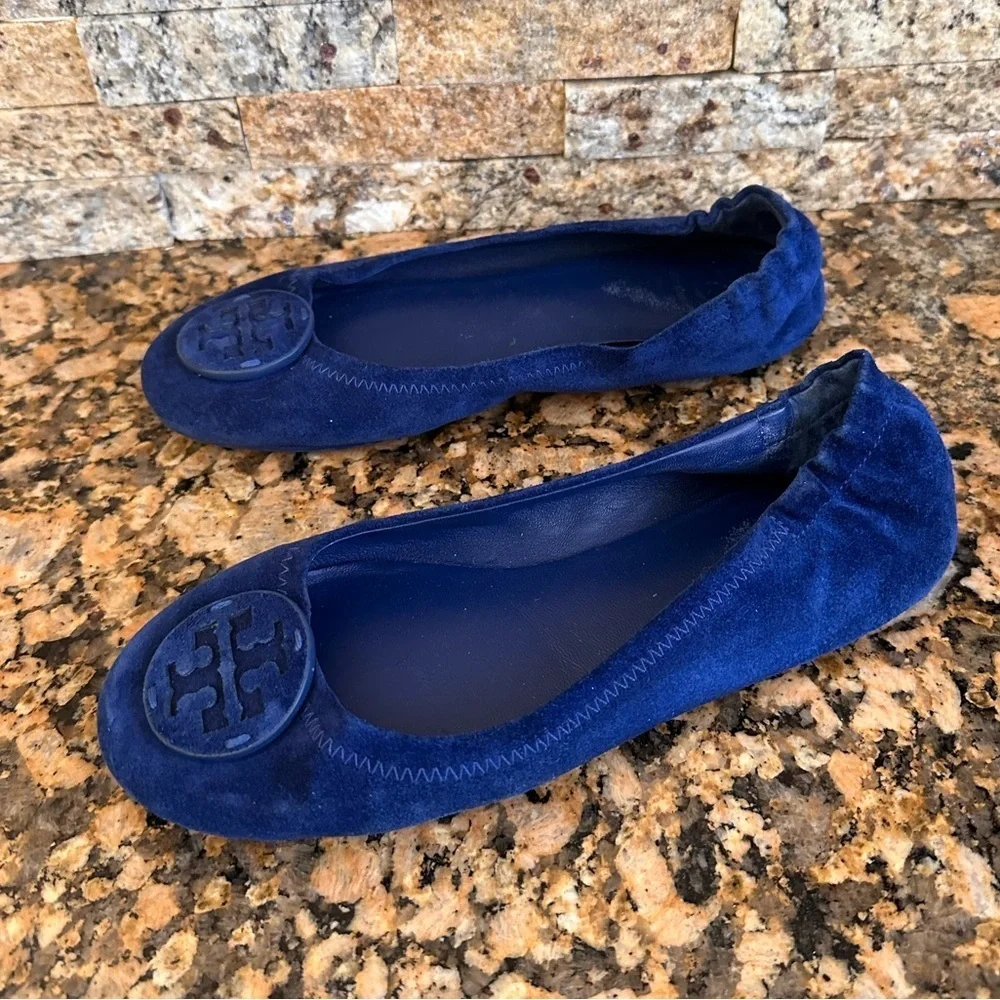 Tory Burch mini travel navy suede ballet flats